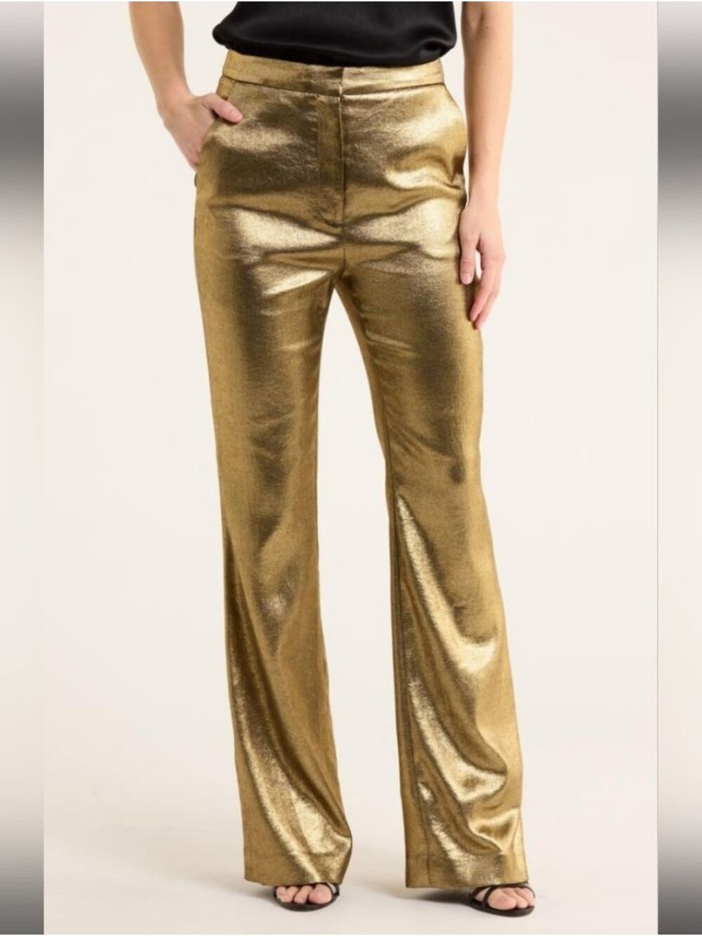 VERONICA BEARD Women’s Gracie Metallic Flare Leg Pants In Vintage Gold Size 6